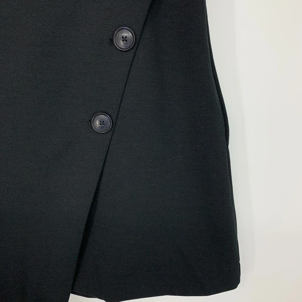 Banana Republic Skirt Womens 6 Black Mini Faux Wrap Asymmetrical Button Detail - Picture 6 of 12
